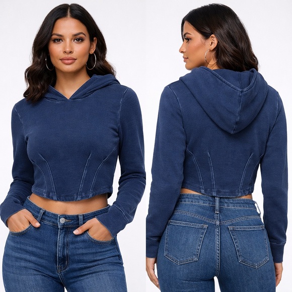 Good American Tops - 🌺Good American Cropped Hooded Pullover Top